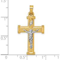 14K Yellow Gold INRI Crucifix Cross Pendant with Polished and Textured Finish by Oro Pregiato