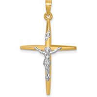 14K Yellow Gold INRI Crucifix Cross Pendant with White Rhodium Accents - 31.2mm Length by Oro Pregiato