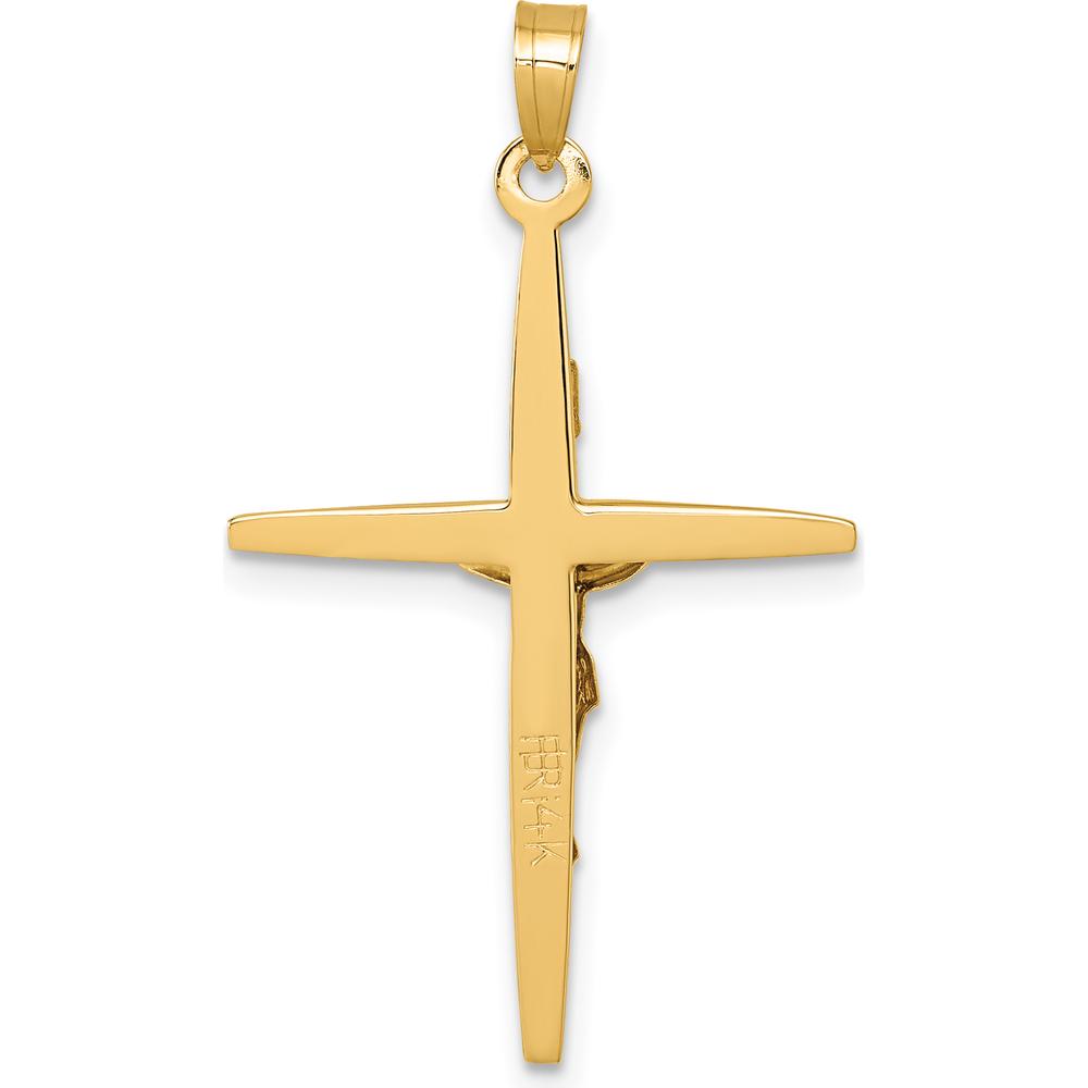 14K Yellow Gold INRI Crucifix Cross Pendant with White Rhodium Accents - 31.2mm Length by Oro Pregiato