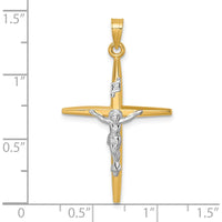 14K Yellow Gold INRI Crucifix Cross Pendant with White Rhodium Accents - 31.2mm Length by Oro Pregiato