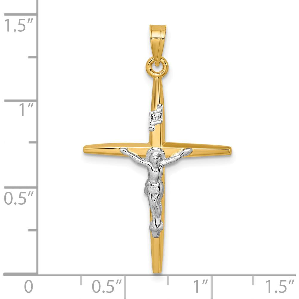 14K Yellow Gold INRI Crucifix Cross Pendant with White Rhodium Accents - 31.2mm Length by Oro Pregiato