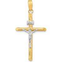 14K Yellow Gold INRI Crucifix Pendant with Polished and Textured Rhodium Accents - 37.6mm Length by Oro Pregiato