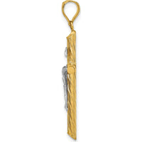 14K Yellow Gold INRI Crucifix Pendant with Polished and Textured Rhodium Accents - 37.6mm Length by Oro Pregiato