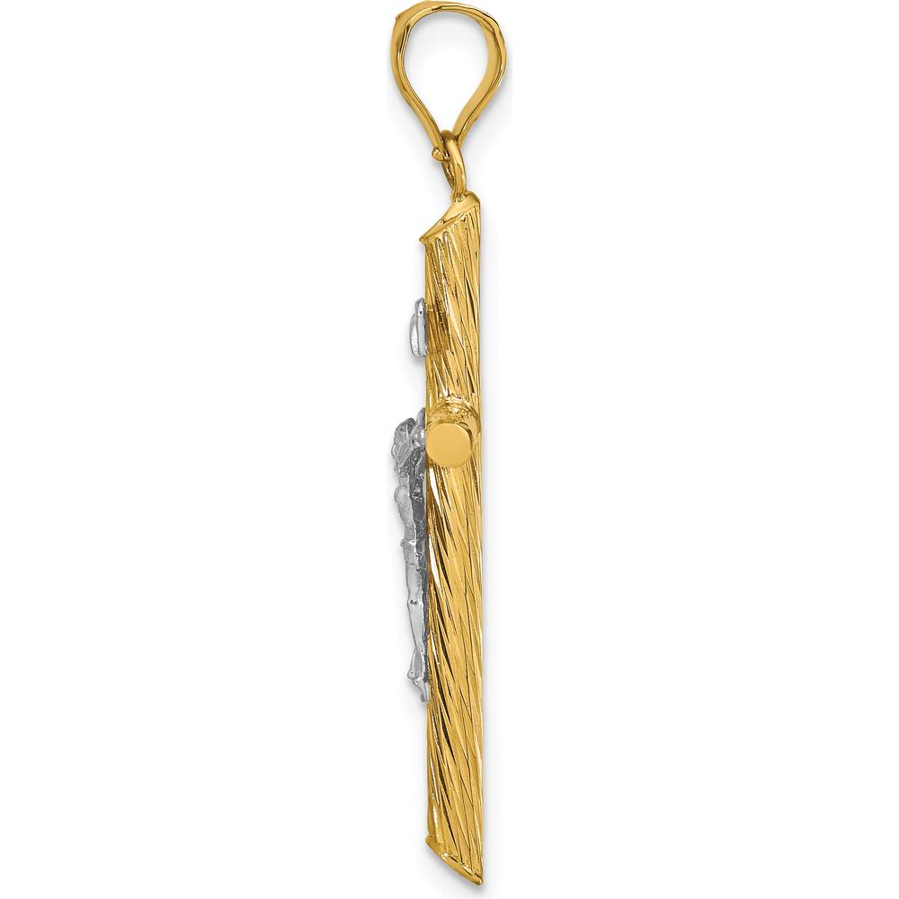 14K Yellow Gold INRI Crucifix Pendant with Polished and Textured Rhodium Accents - 37.6mm Length by Oro Pregiato
