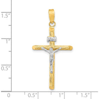 14K Yellow Gold INRI Crucifix Pendant with Polished and Textured Rhodium Accents - 37.6mm Length by Oro Pregiato