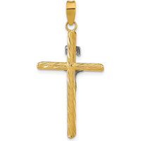 14K Yellow Gold INRI Crucifix Pendant with Polished and Textured Rhodium Accents - 37.6mm Length by Oro Pregiato