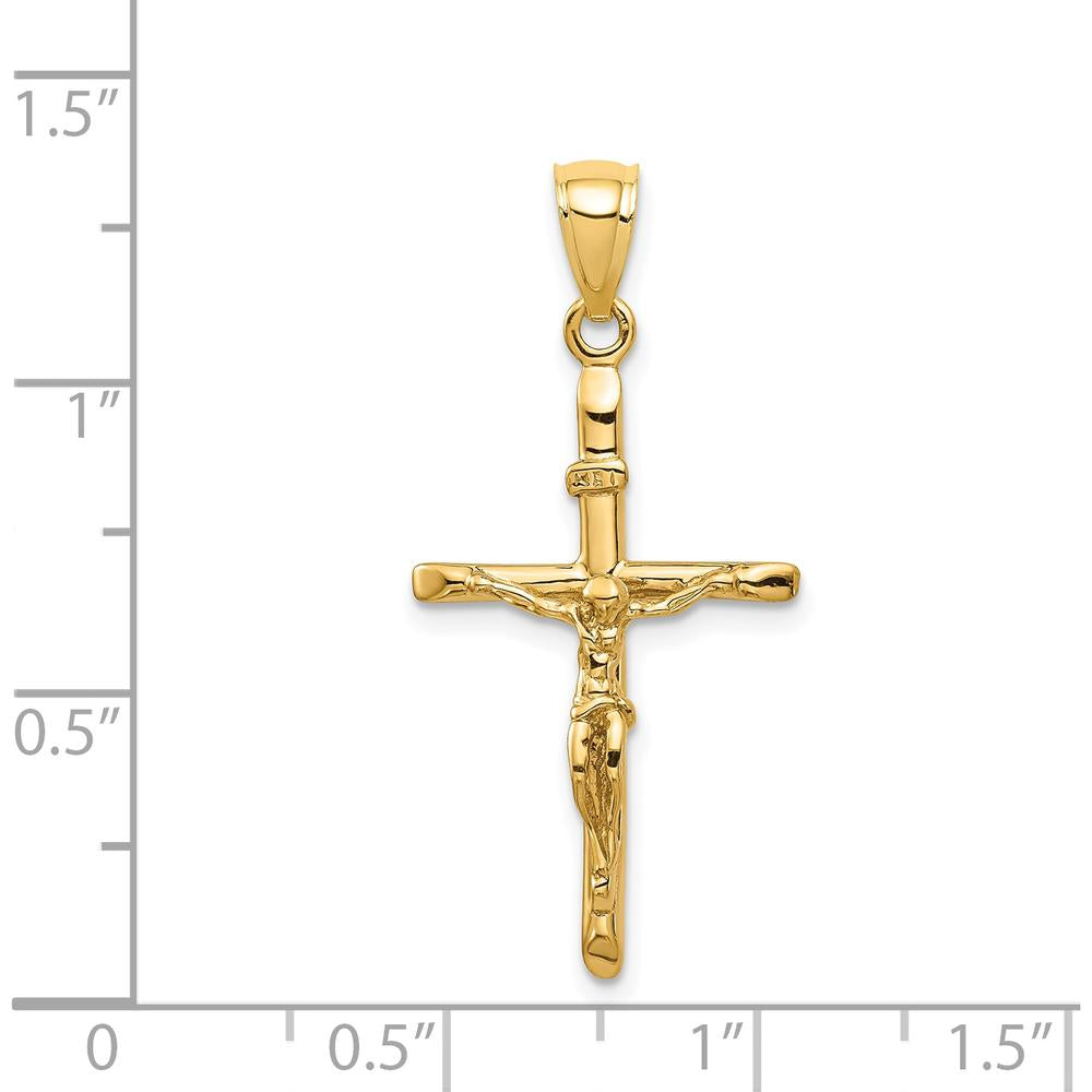 14K Yellow Gold INRI Crucifix Pendant with Polished Finish - 33mm Total Length by Oro Pregiato