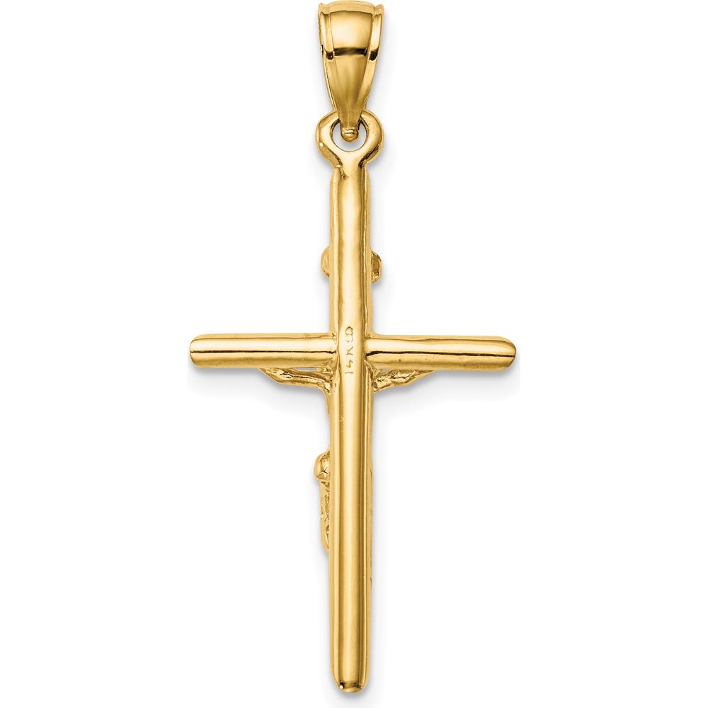 14K Yellow Gold INRI Crucifix Pendant with Polished Finish - 33mm Total Length by Oro Pregiato