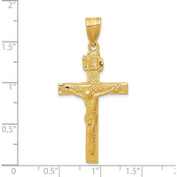 14K Yellow Gold INRI Crucifix Pendant with Textured Finish - Faith Inspired Design by Oro Pregiato