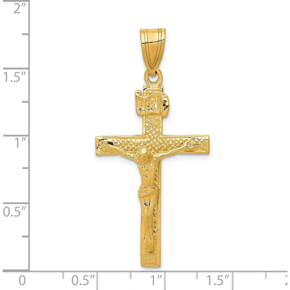 14K Yellow Gold INRI Crucifix Pendant with Textured Finish - Faith Inspired Design by Oro Pregiato