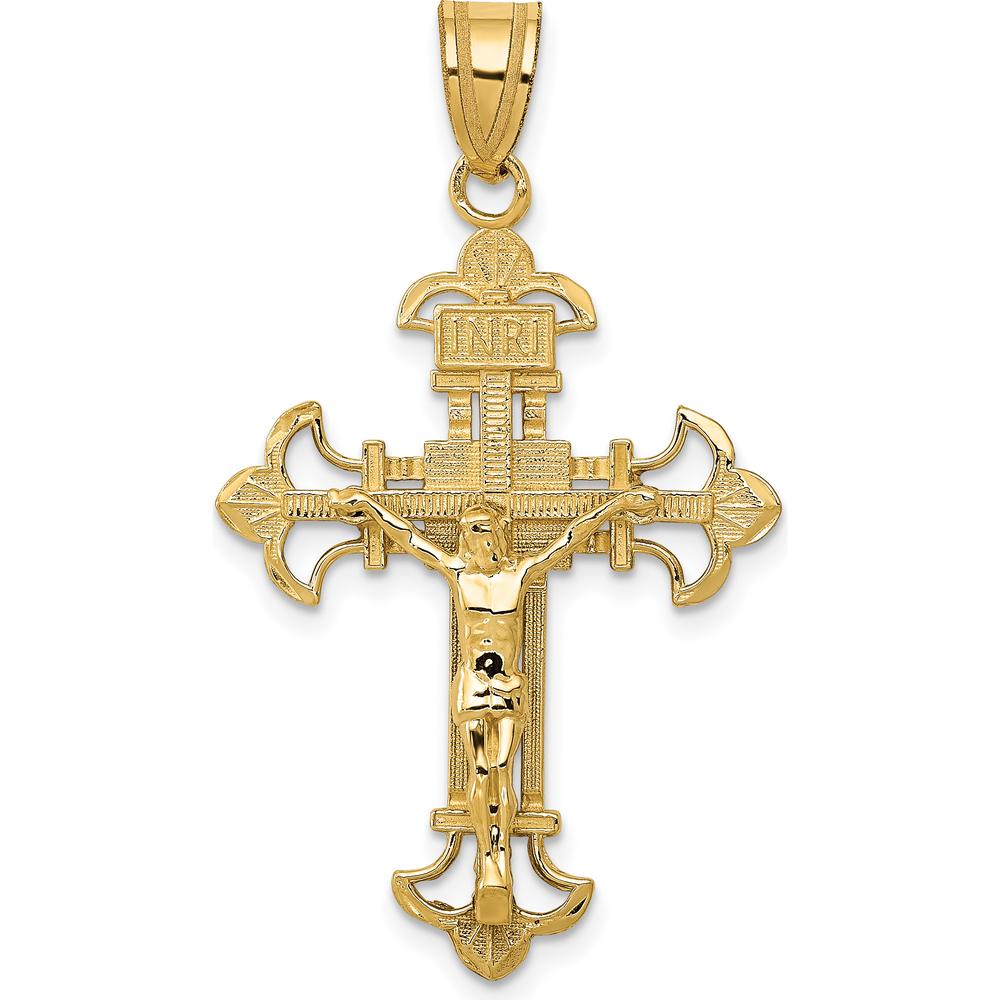 14K Yellow Gold INRI Fleur De Lis Crucifix Pendant 39mm by Oro Pregiato