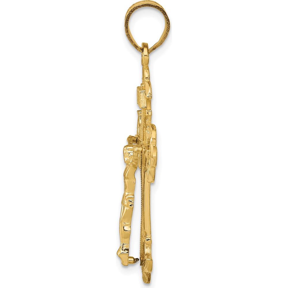 14K Yellow Gold INRI Fleur De Lis Crucifix Pendant 39mm by Oro Pregiato