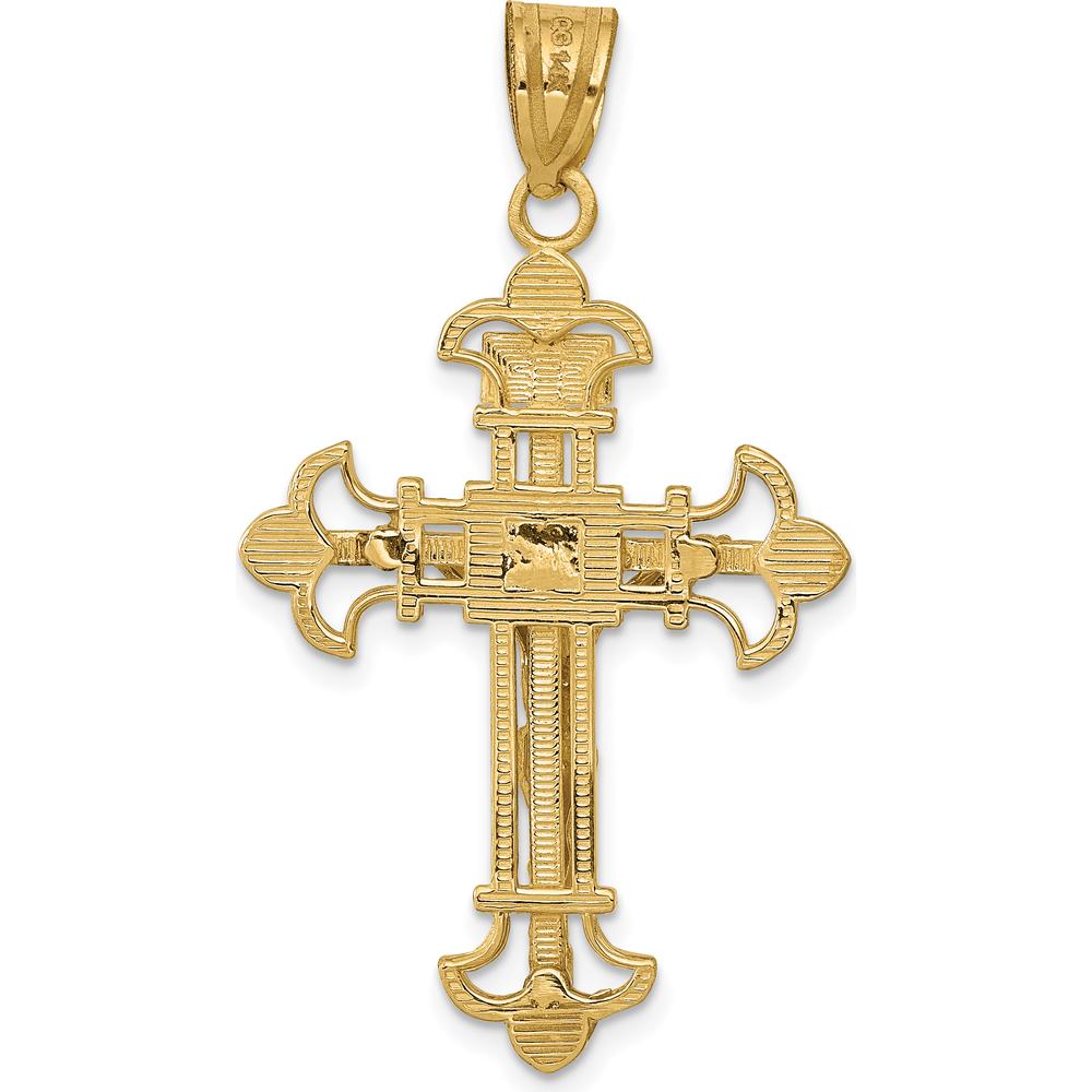 14K Yellow Gold INRI Fleur De Lis Crucifix Pendant 39mm by Oro Pregiato