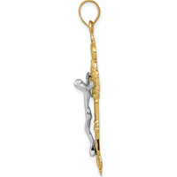 14K Yellow Gold INRI Fleur De Lis Crucifix Pendant - 46mm Length by Oro Pregiato