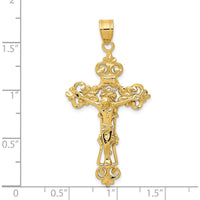 14K Yellow Gold INRI Fleur De Lis Crucifix Pendant - 46mm Length by Oro Pregiato