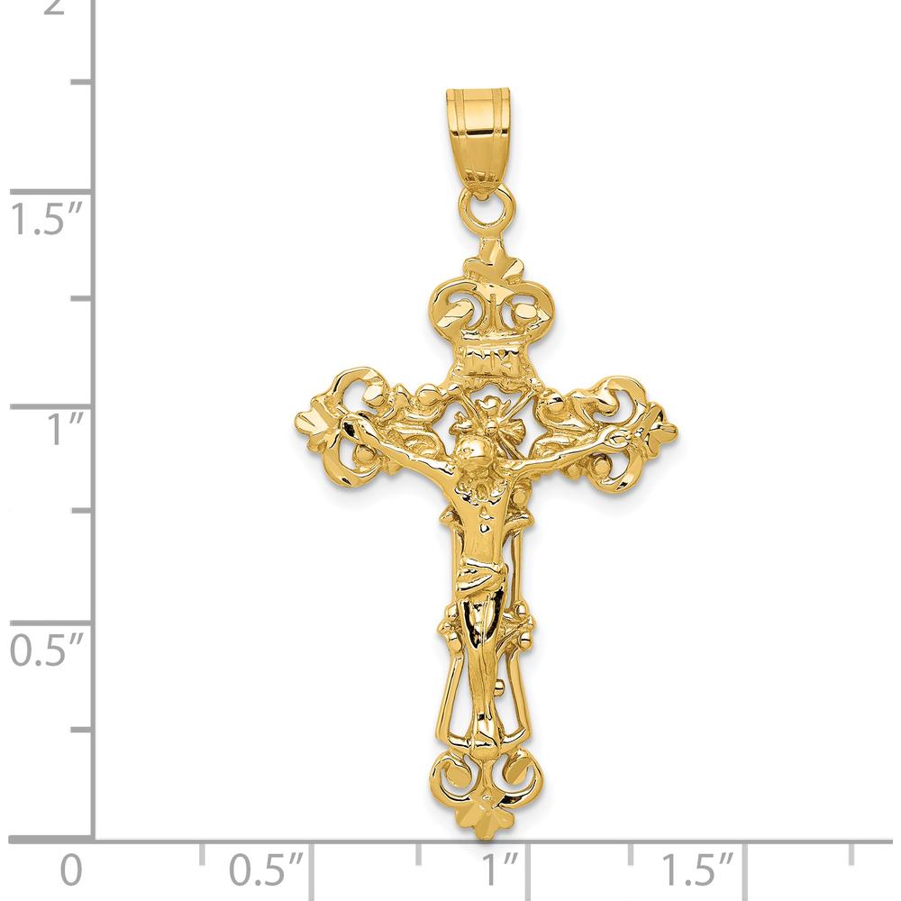 14K Yellow Gold INRI Fleur De Lis Crucifix Pendant - 46mm Length by Oro Pregiato