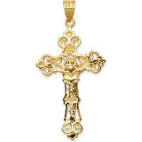 14K Yellow Gold INRI Fleur De Lis Crucifix Pendant - 46mm Length by Oro Pregiato
