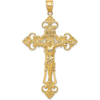 14K Yellow Gold INRI Fleur De Lis Crucifix Pendant - 66mm Length, 36mm Width by Oro Pregiato