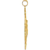 14K Yellow Gold INRI Fleur De Lis Crucifix Pendant - 66mm Length, 36mm Width by Oro Pregiato