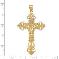 14K Yellow Gold INRI Fleur De Lis Crucifix Pendant - 66mm Length, 36mm Width by Oro Pregiato