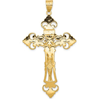 14K Yellow Gold INRI Fleur De Lis Crucifix Pendant - 66mm Length, 36mm Width by Oro Pregiato