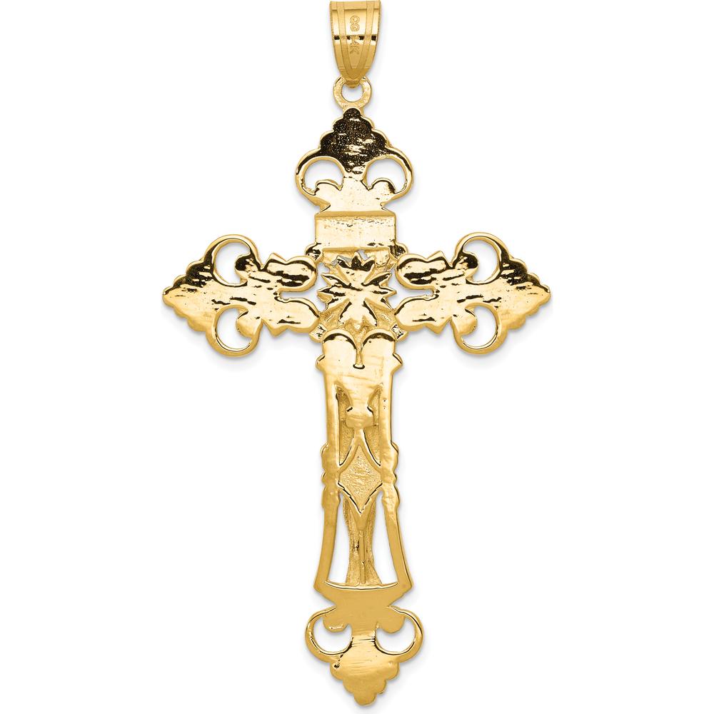 14K Yellow Gold INRI Fleur De Lis Crucifix Pendant - 66mm Length, 36mm Width by Oro Pregiato