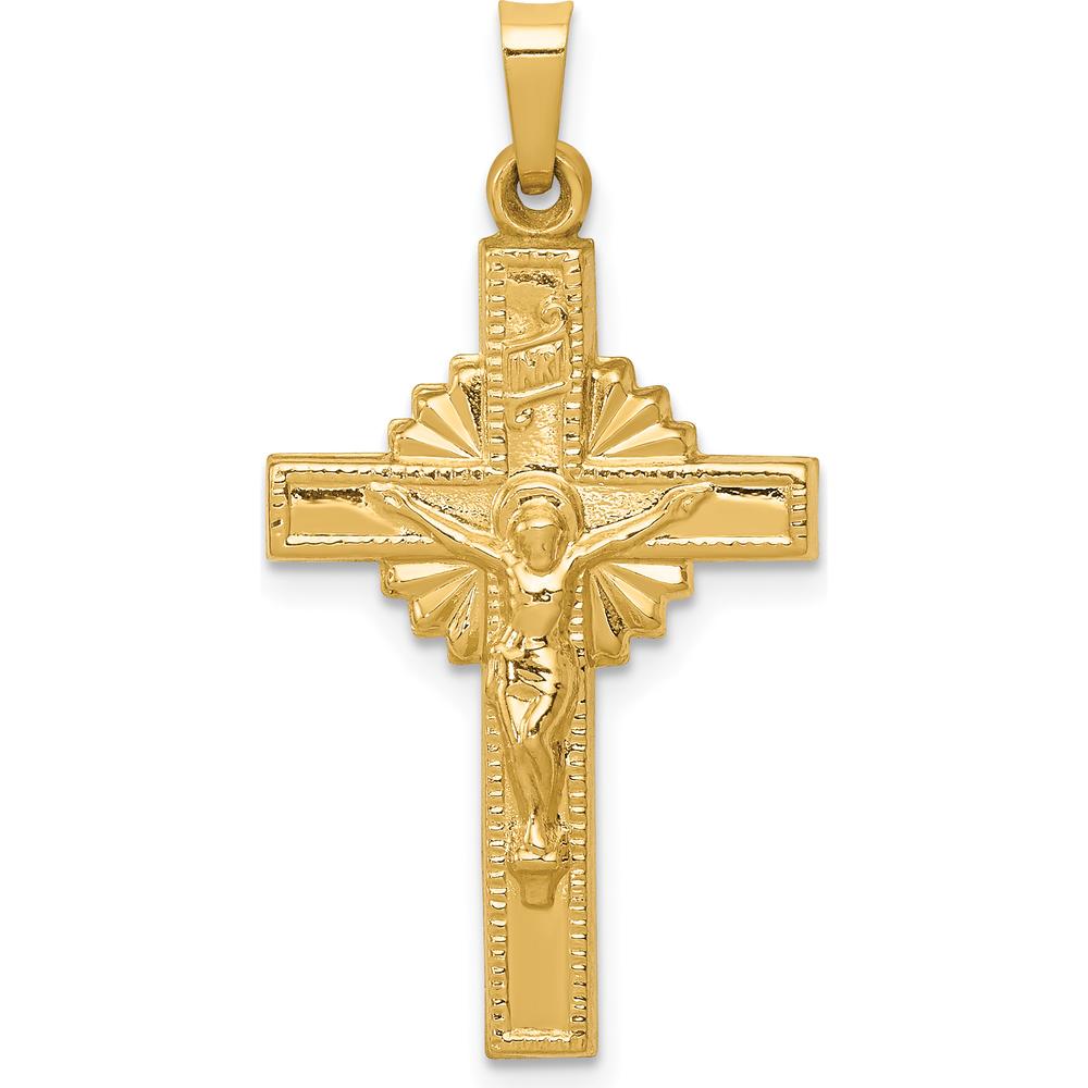 14K Yellow Gold INRI Hollow Iona Crucifix Pendant - 33mm Length by Oro Pregiato