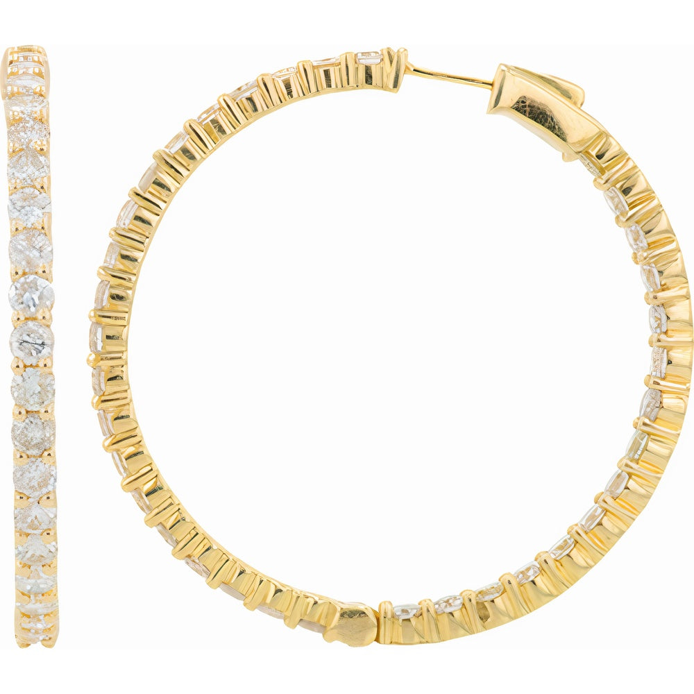 14K Yellow Gold Inside-Out Diamond Hoop Earrings with Round Brilliant Prong Set Diamonds - 7.25 Carat Total Diamond Weight