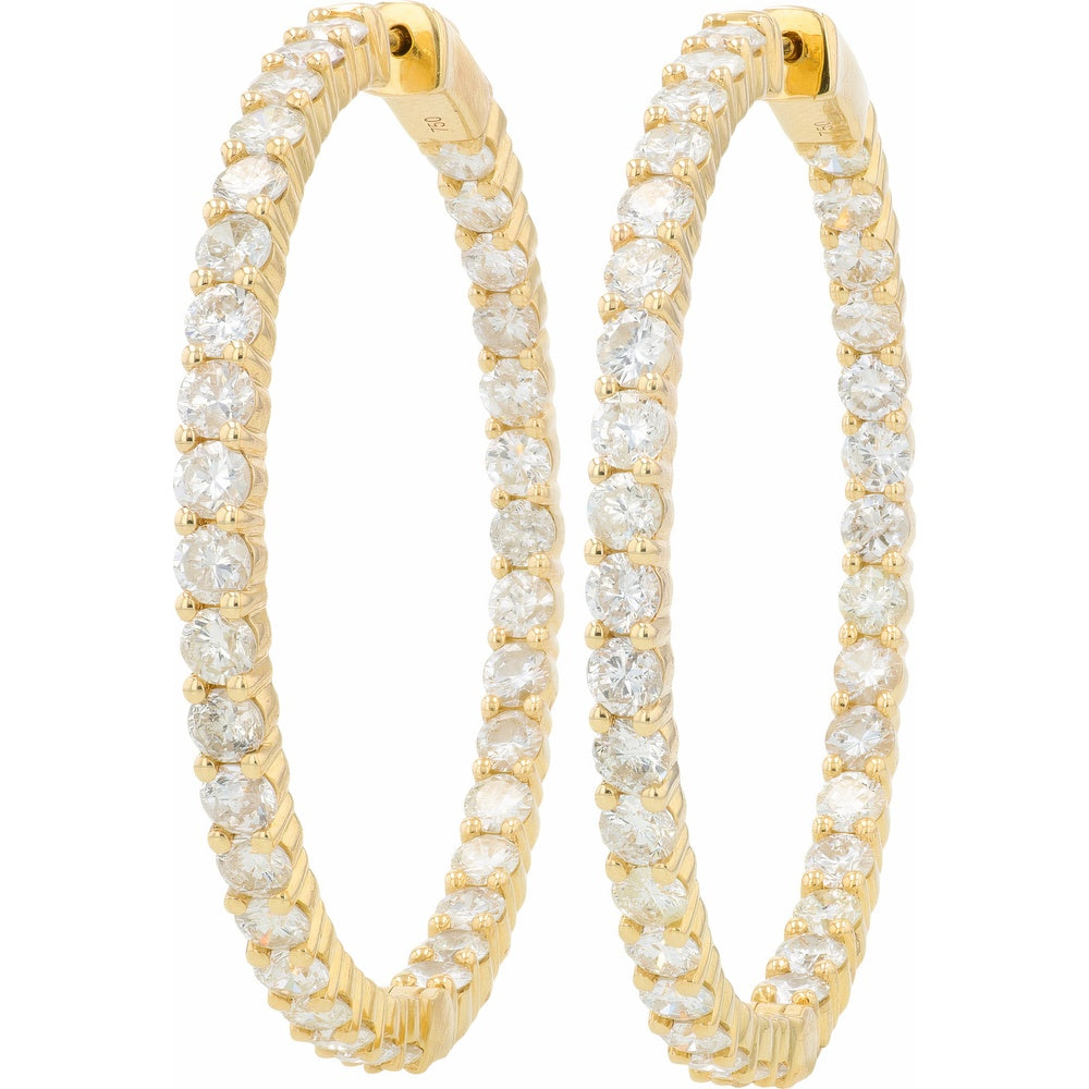 14K Yellow Gold Inside-Out Diamond Hoop Earrings with Round Brilliant Prong Set Diamonds - 7.25 Carat Total Diamond Weight