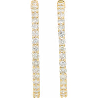 14K Yellow Gold Inside-Out Diamond Hoop Earrings with Round Brilliant Prong Set Diamonds - 7.25 Carat Total Diamond Weight