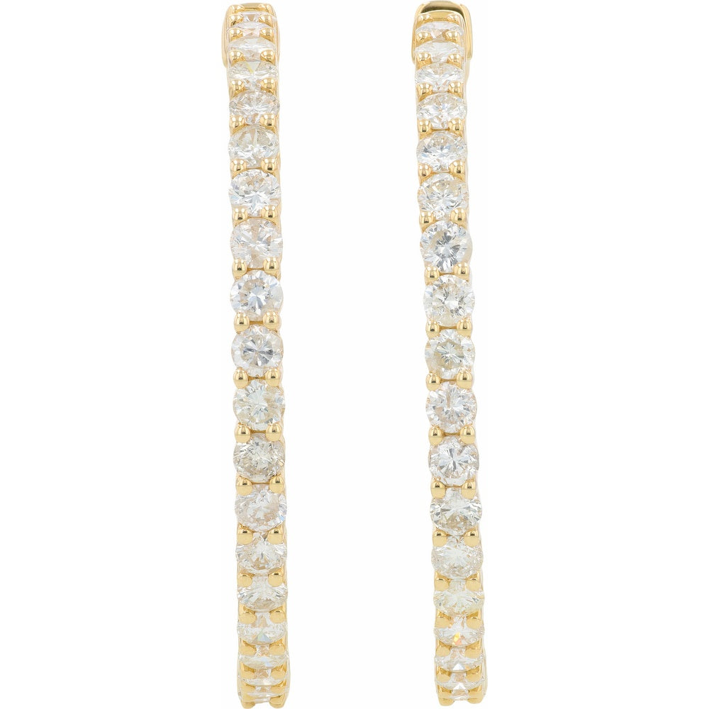 14K Yellow Gold Inside-Out Diamond Hoop Earrings with Round Brilliant Prong Set Diamonds - 7.25 Carat Total Diamond Weight