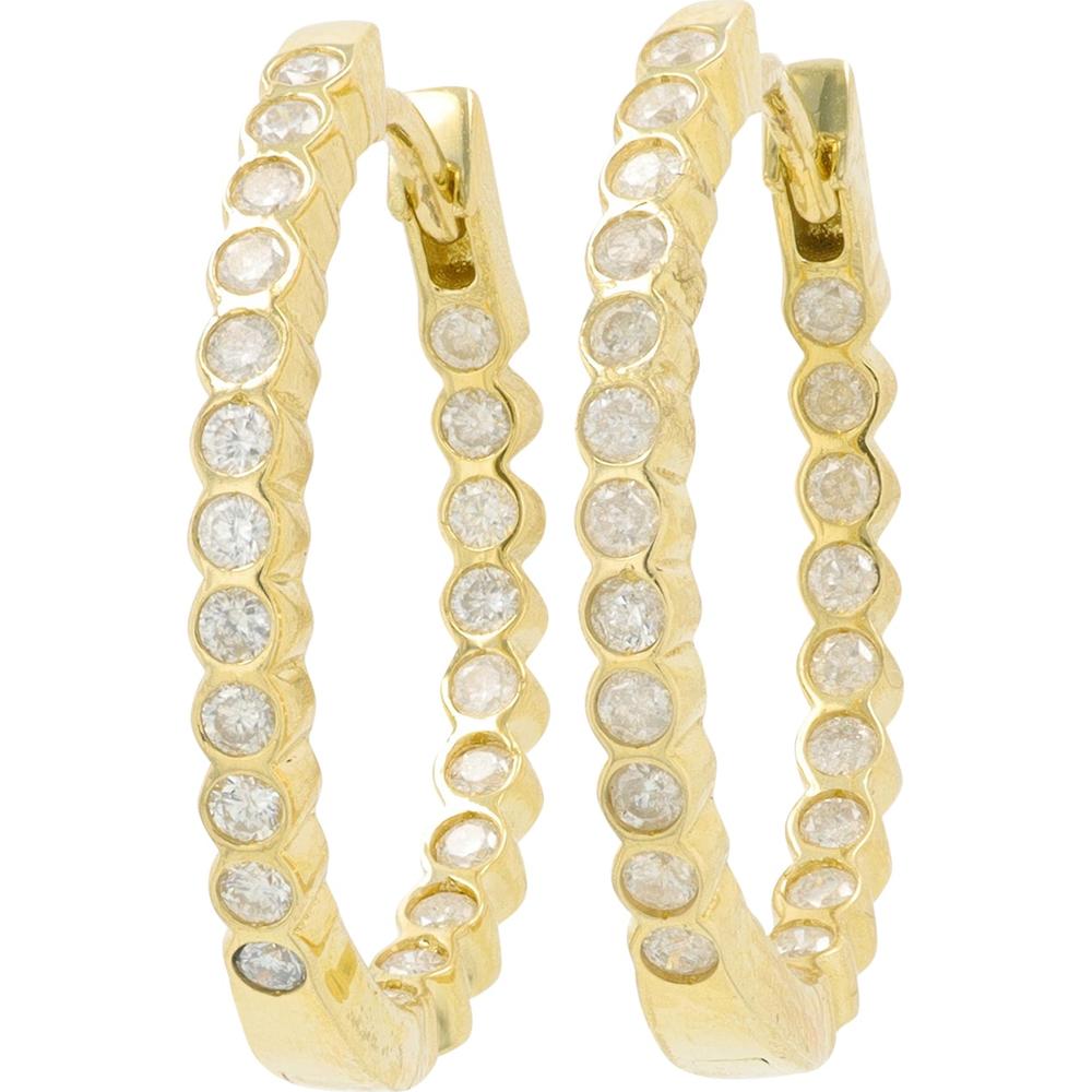 14K Yellow Gold Inside - Out Hoop Earrings with 0.50 Carat Diamonds