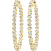 14K Yellow Gold Inside - Out Hoop Earrings with 3 Carat Round Diamonds - 1.5 Carat per Earring