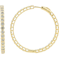 14K Yellow Gold Inside - Out Hoop Earrings with 3 Carat Round Diamonds - 1.5 Carat per Earring