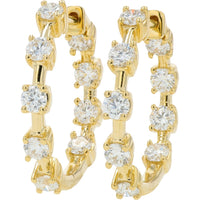 14K Yellow Gold Inside-Out Hoop Earrings with 4-Prong Set Round Lab Grown Diamonds - 1.25 Carat Total Diamond Weight