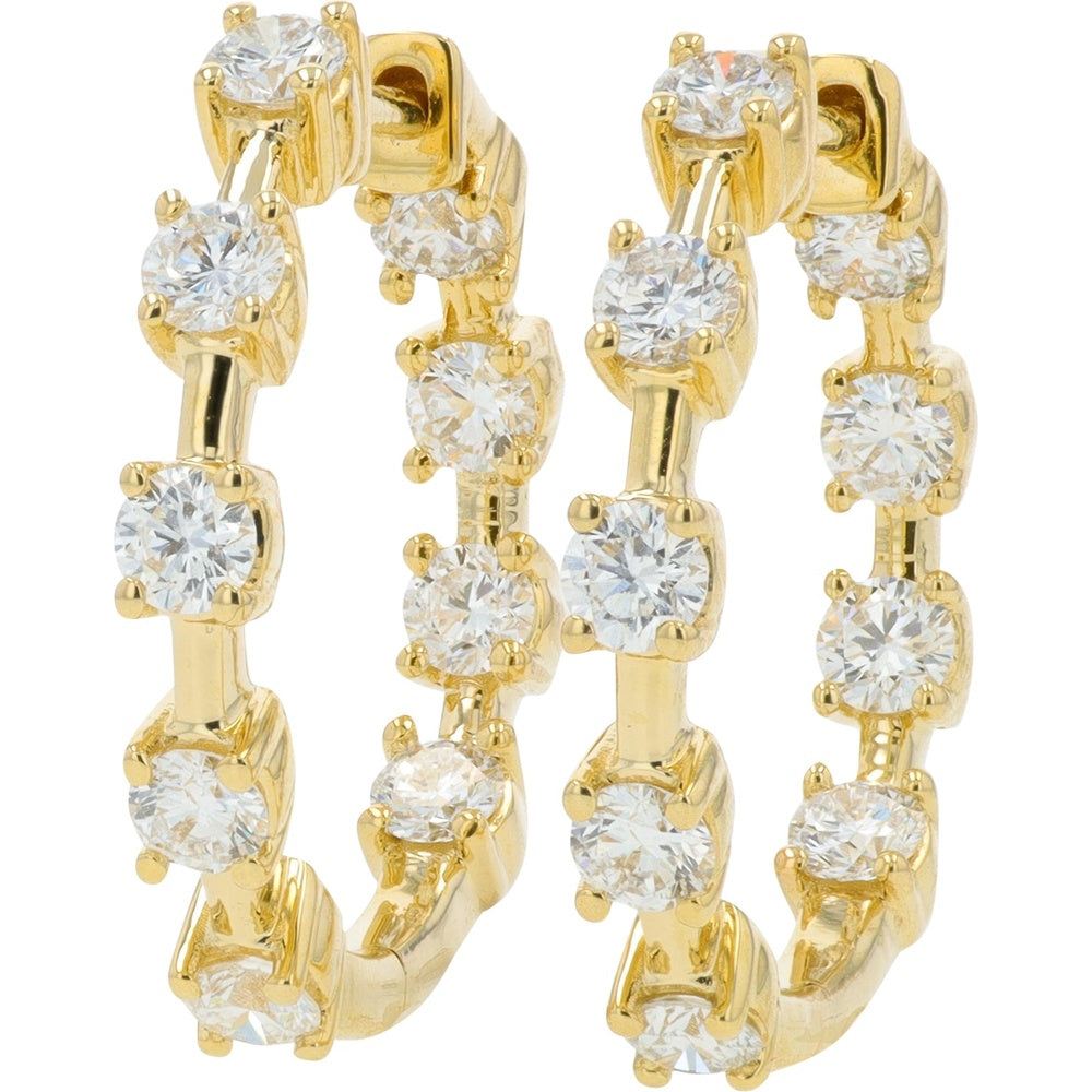 14K Yellow Gold Inside-Out Hoop Earrings with 4-Prong Set Round Lab Grown Diamonds - 1.25 Carat Total Diamond Weight