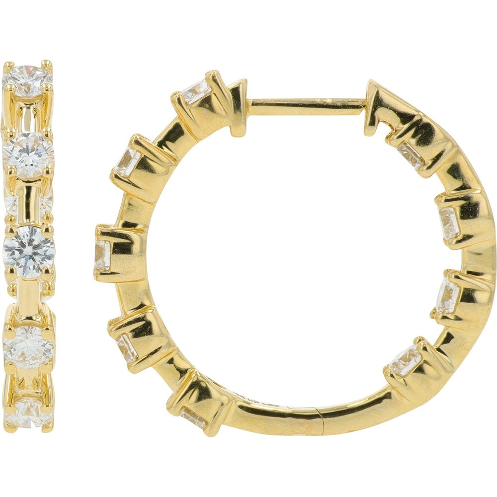 14K Yellow Gold Inside-Out Hoop Earrings with 4-Prong Set Round Lab Grown Diamonds - 1.25 Carat Total Diamond Weight