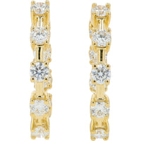 14K Yellow Gold Inside-Out Hoop Earrings with 4-Prong Set Round Lab Grown Diamonds - 1.25 Carat Total Diamond Weight