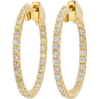 14K Yellow Gold Inside - Out Hoop Earrings with Round Diamonds - 1.00 Carat Total Diamond Weight