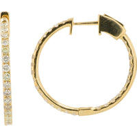 14K Yellow Gold Inside - Out Hoop Earrings with Round Diamonds - 1.00 Carat Total Diamond Weight