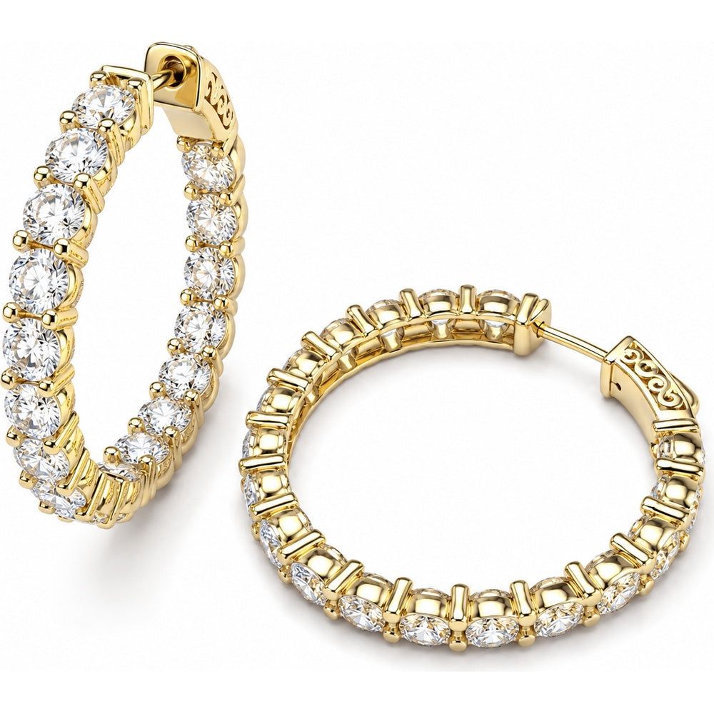 14K Yellow Gold Inside-Out Round Lab-Grown Diamond Hoop Earrings - 5.56 Carat Total Diamond Weight by Auriventus