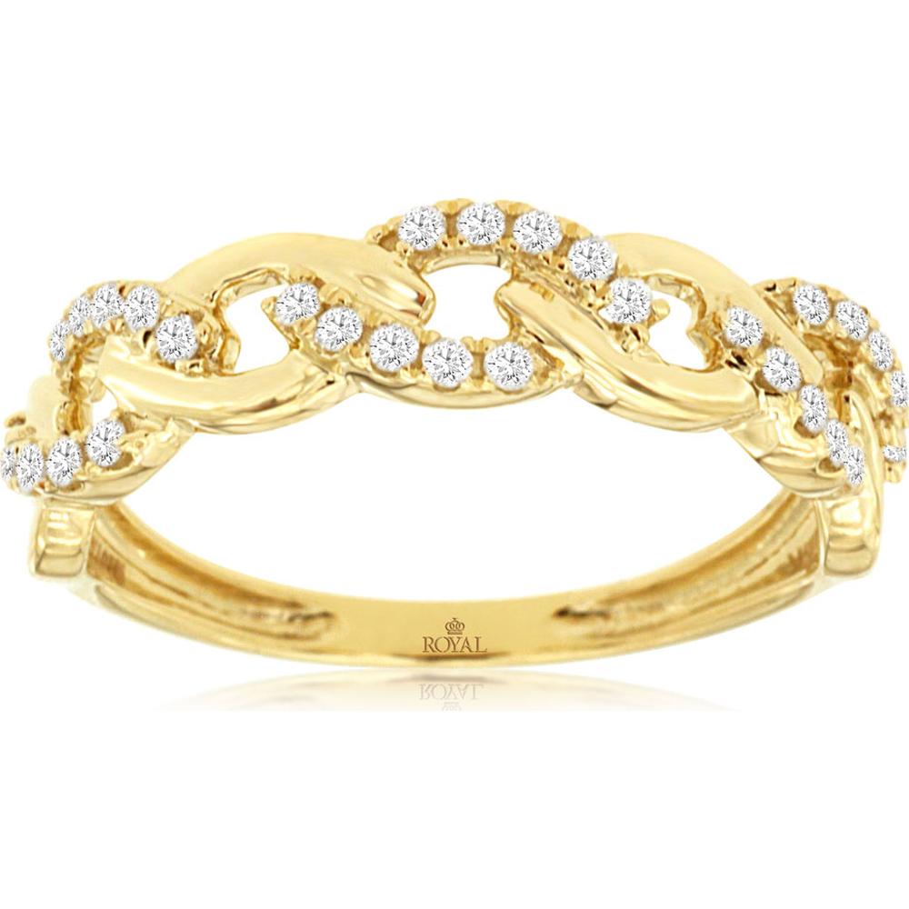 14K Yellow Gold Interlocking Chain Link Diamond Wedding Band with Round Brilliant Diamonds - 0.21 Carat Total Diamond Weight - Royal Jewelry