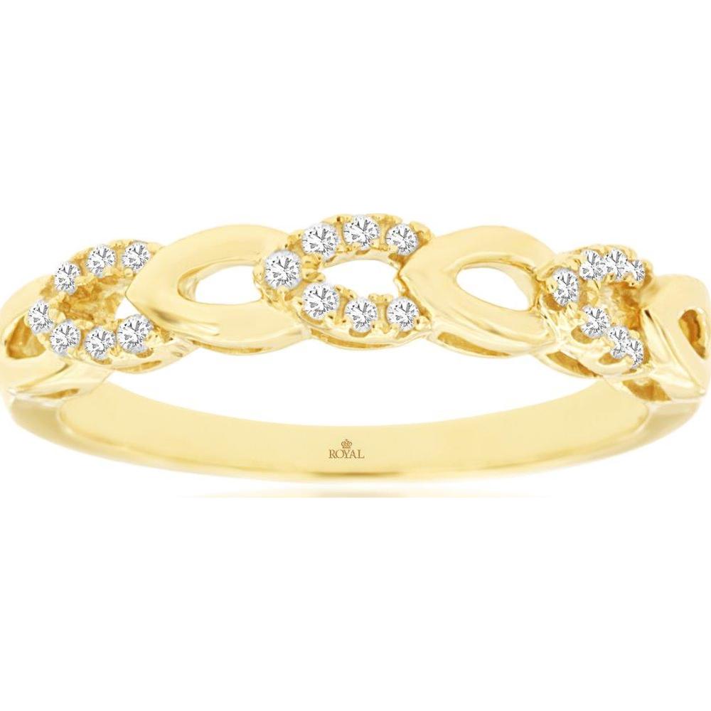 14K Yellow Gold Interlocking Chain Link Wedding Band with Round Brilliant Diamonds - 0.10 Carat Total Diamond Weight - Royal Jewelry