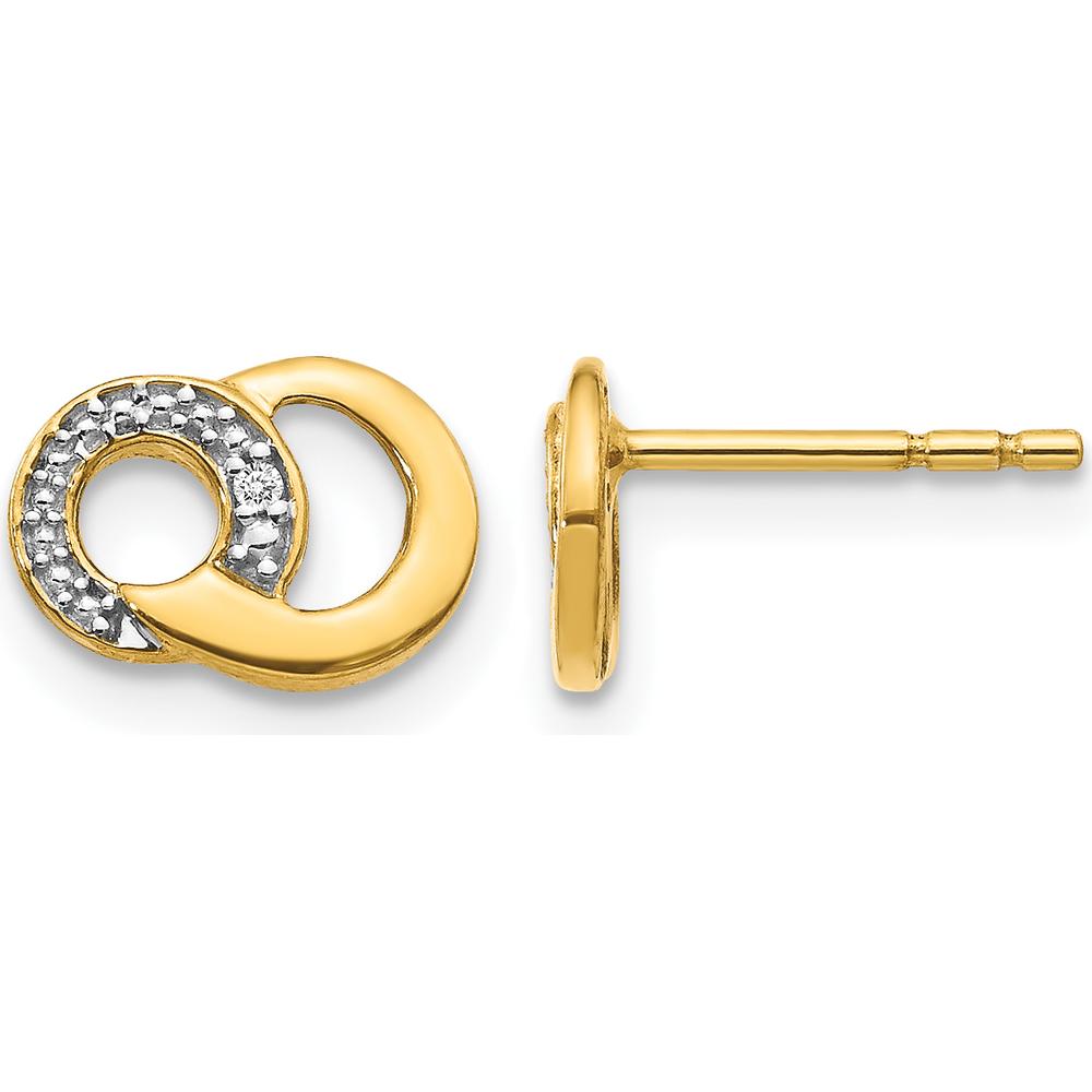 14K Yellow Gold Interlocking Circle Post Earrings with Round Diamonds - 0.005 Carat Total Diamond Weight by Monteluci Fine Jewelry