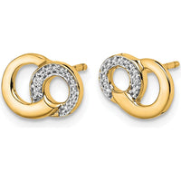 14K Yellow Gold Interlocking Circle Post Earrings with Round Diamonds - 0.005 Carat Total Diamond Weight by Monteluci Fine Jewelry