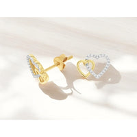 14K Yellow Gold Interlocking Double-Heart Stud Earrings with Prong-Set Round Diamonds - 0.08 Carat Total Diamond Weight - Royal Jewelry