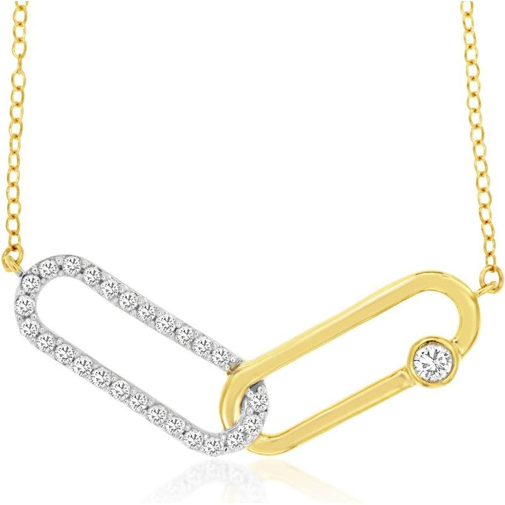 14K Yellow Gold Interlocking Geometric Diamond Pendant Necklace with Bezel Set Accent and Pavé Link - 0.25 Carat Total Diamond Weight - Royal Jewelry