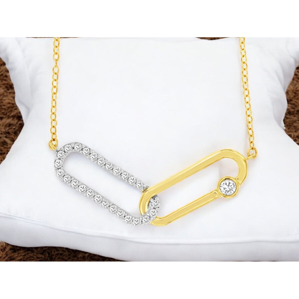 14K Yellow Gold Interlocking Geometric Diamond Pendant Necklace with Bezel Set Accent and Pavé Link - 0.25 Carat Total Diamond Weight - Royal Jewelry
