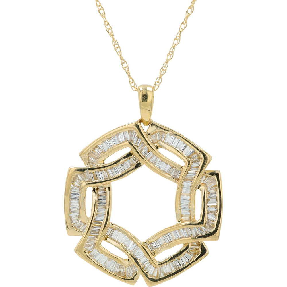 14K Yellow Gold Interlocking Geometric Pendant with Channel-Set Baguette Diamonds - 0.68 Carat Total Diamond Weight