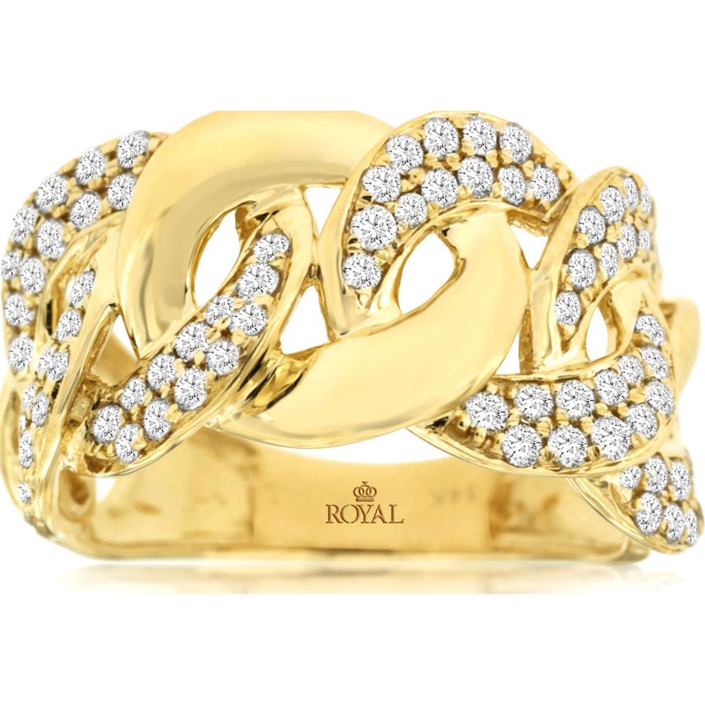 14K Yellow Gold Interlocking Link Ring with Pavé Set Round Diamonds - 1.00 Carat Total Diamond Weight - Royal Jewelry